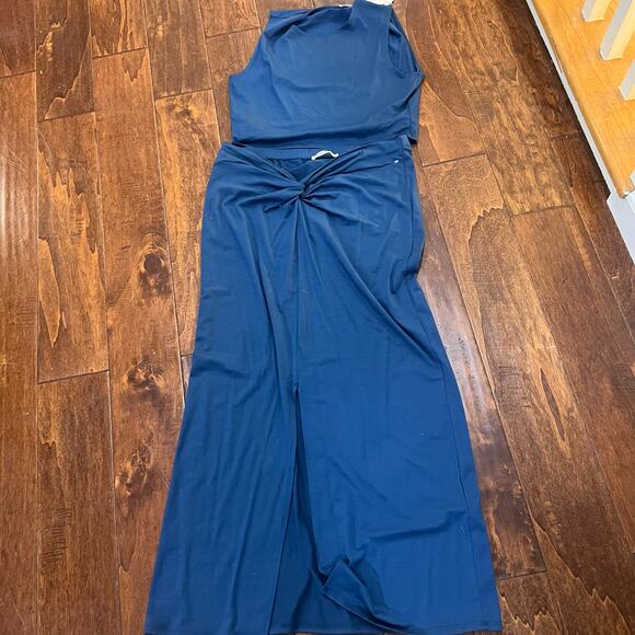 NWT REFORMATION Rylan Knit Two Piece Sleeveless Top Long Skirt Set Blue Size L - Picture 6 of 12
